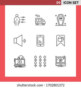 Group of 9 Outlines Signs and Symbols for cell; volume; casket; speaker; halloween Editable Vector Design Elements