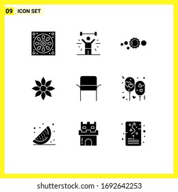 Group of 9 Solid Glyphs Signs and Symbols for flower; amaryllis flower; lifting; amaryllis; solar system Editable Vector Design Elements