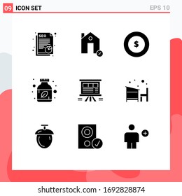 Group of 9 Solid Glyphs Signs and Symbols for board; herbal medicine; percentage; herbal; ayurvedic pills Editable Vector Design Elements
