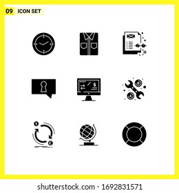Group of 9 Solid Glyphs Signs and Symbols for income; tax regulation; shopping; secret; bubble Editable Vector Design Elements