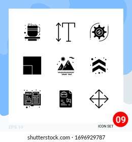 Group of 9 Solid Glyphs Signs and Symbols for up; arrow; dollar; sun; mountains Editable Vector Design Elements
