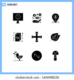Group of 9 Solid Glyphs Signs and Symbols for construction and tools; life; map; hearts; cards Editable Vector Design Elements