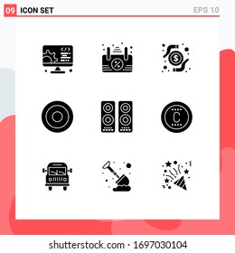 Group of 9 Solid Glyphs Signs and Symbols for movie; cinema; money; user; interface Editable Vector Design Elements