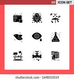 Group Of 9 Solid Glyphs Signs And Symbols For Eye; Spring; Process; Fly; Animal Editable Vector Design Elements