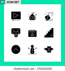Grupo de 9 signos y símbolos de glifos sólidos para el suelo; fecha; juegos; calendario; elementos de diseño de vectores editables por correo