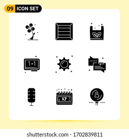Group of 9 Solid Glyphs Signs and Symbols for business; school; bag; eraser; board Editable Vector Design Elements