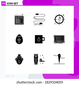 Group of 9 Solid Glyphs Signs and Symbols for baby; holiday; wire; egg; goal Editable Vector Design Elements