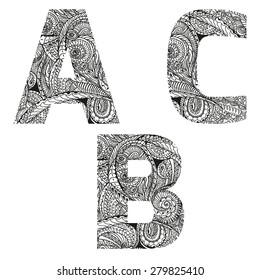 Group of  abc letters, vector illustration, doodle sketchy style.