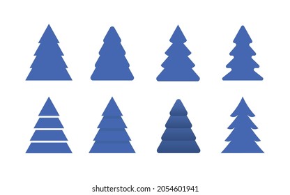 Group of abstract christmas trees, flat design, isolated vector illustrations
