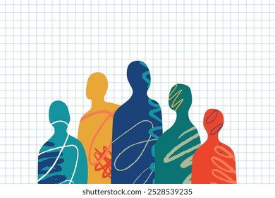 The group of abstract cut out multicolored silhouettes of people is a metaphor for individuality and talent.