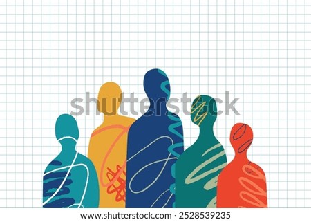 The group of abstract cut out multicolored silhouettes of people is a metaphor for individuality and talent.
