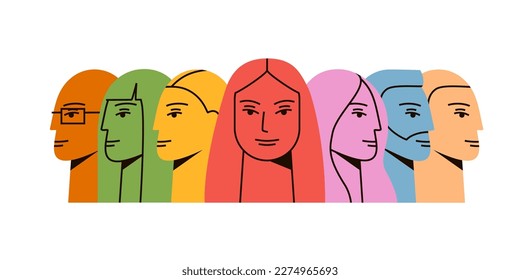 	
Group of abstract diverse people. Heads in profile. Togetherness, friendship, community, teamwork, human resource management vector illustration concept