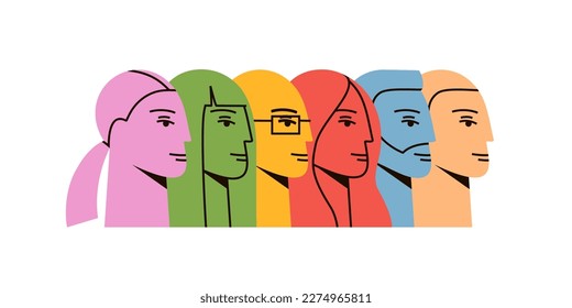 Group of abstract diverse people. Heads in profile. Togetherness, friendship, community, teamwork, human resource management vector illustration concept