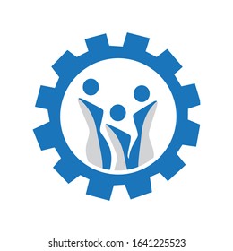 group of abstract female figures inside cogwheel. vector