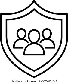 Group of abstract people inside a shield. graphic represents community safety and collective protection