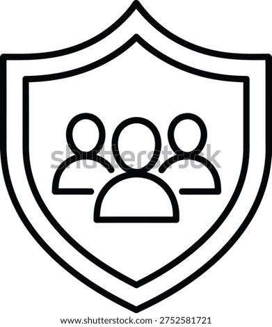 Group of abstract people inside a shield. graphic represents community safety and collective protection