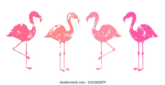 Group of abstract pink flamingos shapes isolated on white background. Vector illustration