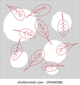 Group of abstract red leaves over halftone pattern