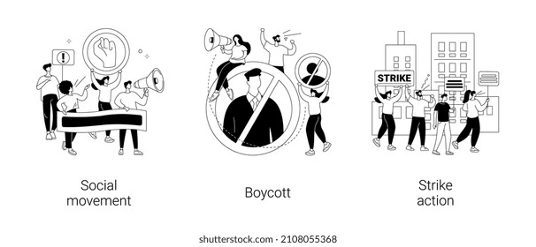 Group action abstract concept vector illustration set. Social movement, boycott and cancel culture, strike action, public protest, anti globalism and consumer activism, solidarity abstract metaphor.