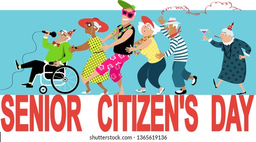 Group Of Active Seniors Celebrate Senior Citizen's Day, EPS 8 Vector Illustration
