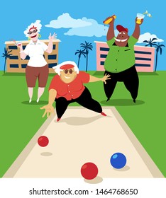 Group Of Active Seniors Playing Bocce Ball, EPS 8 Vector Illustration