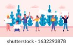 group of activist people protesting in the camp vector illustration design