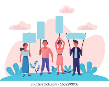 group of activist people protesting in the camp vector illustration design