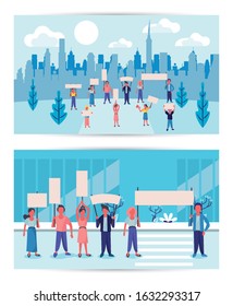 group of activist people protesting on the city vector illustration design vector illustration design