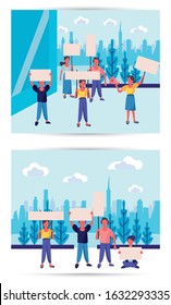 group of activist people protesting on the city vector illustration design vector illustration design