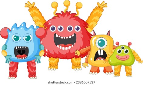 A group of adorable alien monsters in various colors