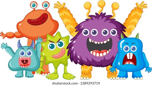 A group of adorable alien monsters in vibrant cartoon style