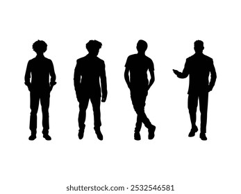 Grupo de silueta de hombre negro afroamericano aislado fondo blanco. Ilustración vectorial