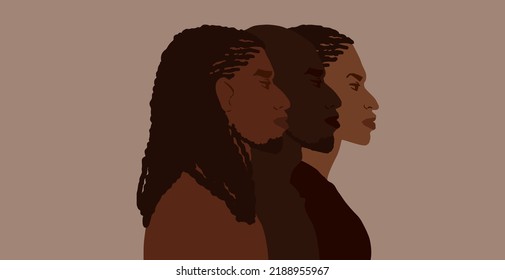 Group of african american people with differnt afro hair styles. Man and woman crowd illustration. Web banner art svg