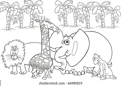 group of african animals for coloring book