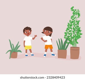 Group african black children. International Day of the African Child, 16 June. Happy kids jump together. Vector illustration isolated on white background