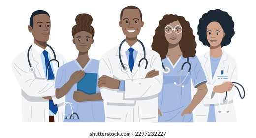 Group of African doctors and nurses illustration