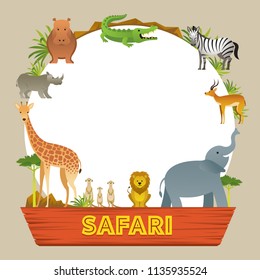 Group of African Safari Animals Frame, Cute Animals, Nature and Wildlife
