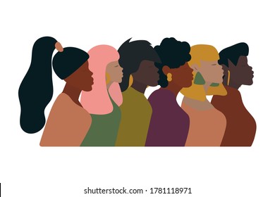 Group of African-American pretty girls. Protecting the rights of black people.  Female portrait in profile. Black concept of beauty. Vector illustration.