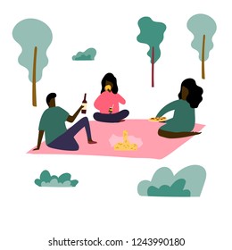 Group of afroamerican people have a picnic at the park. Stock vector