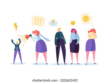 Group Of Aggressive People. Characters Making Loud Scandal Quarrel And Yell. Angry Man And Woman. Violent Bahavior Concept. Vector Illustration