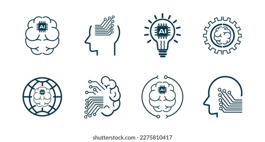 Group of AI, Artificial intelligence icon set in thin line style vector illustration design