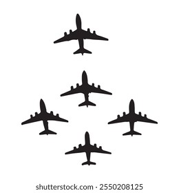 A group of airplane silhouette with white background
