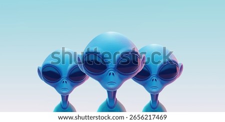 Group of aliens with big eyes, 3D. Realistic image of humanoids for concepts of intelligent extraterrestrial civilizations, technology, and science. Vector illustration.