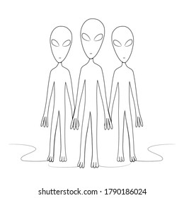 A group of aliens is drawn with one line. Isolated stock vector illustration.
