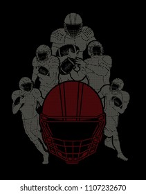 Group of American football player, Sportsman action, sport concept designed using dots graphic vector.