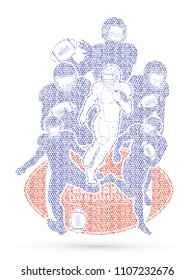 Group of American football player, Sportsman action, sport concept designed using mosaic pattern graphic vector.