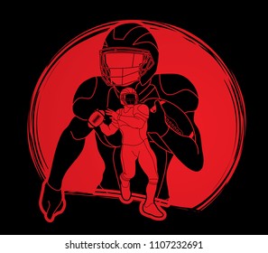 Group of American football player, Sportsman action, sport concept designed on sunlight background graphic vector.