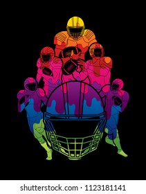 Group of American football player, Sportsman action, sport concept designed using colorful graphic vector.