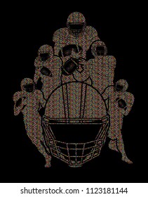 Group of American football player, Sportsman action, sport concept designed using geometric pattern graphic vector.