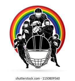 Group of American football player, Sportsman action, sport concept graphic vector.
